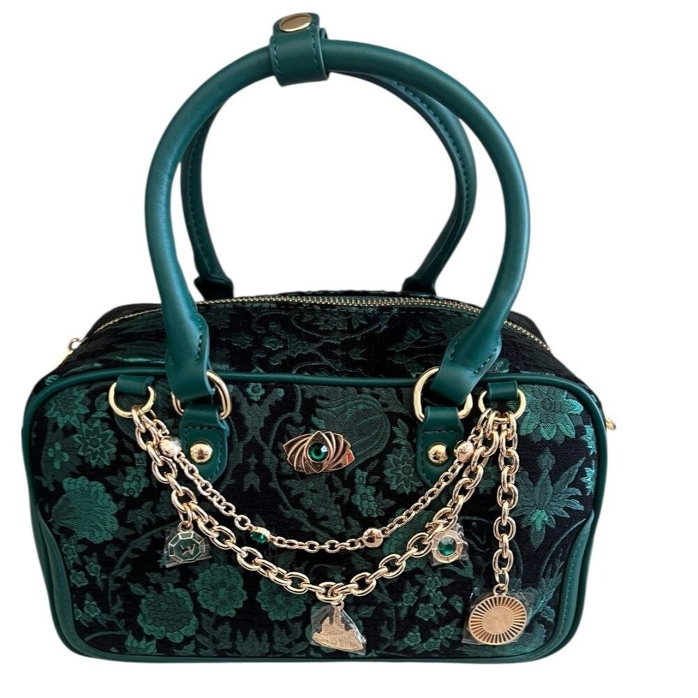 Wicked Oz Green Floral Handbag with Bag Chain